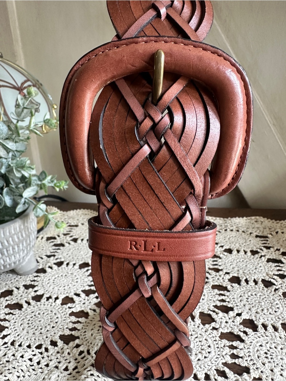 Lauren Ralph Lauren Braided Leather Belt Brown Wide Western Size L - Picture 7 of 8